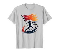 Bandera Volando el Primer Lugar Camiseta, Hombre, Plata, XL