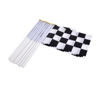 Banderas a cuadros - 10 banderas de mano de carreras para coches de | Banderas de carreras de poliéster blanco y negro con postes de polipropileno de 29 cm y tapas de lanza para pistas de
