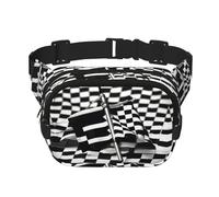 Banderas a cuadros banderas de carrera con estampado de cintura cuadrada bolso de cintura doble capa riñonera de viaje de moda para hombres y mujeres, negro, talla única, Negro 1, One size