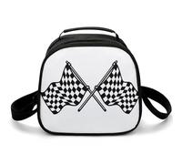 Banderas a cuadros con bandera de carreras, bolsa de almuerzo pequeña aislada con correa de hombro ajustable, lonchera reutilizable para el trabajo, picnic, viajes