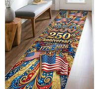 Banderas, alfombra de corredor de celebratorio, festivo, estrellas, aniversario, rojo, pelo bajo, rectangular, borde para cocina, entrada, mesita de noche, puerta, pasillo, decoración de 2 x 8 pies