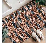 Banderas - Alfombra de corredor, diseño patriótico de estrellas clásico con rayas rojas de verano, pelo bajo, con borde de esponja para cocina, lavadero, puerta, entrada, decoración de 2 x 3 pies