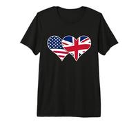 Banderas británicas y Americanas del Reino Unido con Corazones Vintage Camiseta Premium