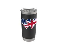 Banderas británicas y americanas del Reino Unido con corazones vintage Vaso térmico de acero inoxidable de doble pared