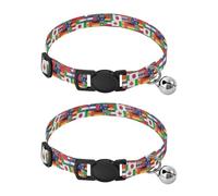 Banderas coloridas de metal con campanilla incluida, collar para gatos, paquete de 2 cómodos collares para gatos