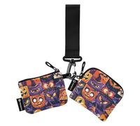 Banderas con elementos de Halloween, monedero doble para tarjetas de crédito, cartera delgada y portátil, organizador de tarjetas con llavero para mujer, 2 paquetes, Banderas con elementos de