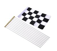 Banderas de carreras a cuadros: pancartas de mano en blanco y negro | 10 Uds. Banderas de carreras a cuadros en blanco y negro, banderas de poliéster de mano de 14x21cm con postes de 29cm para ev