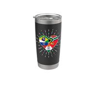 Banderas de corazón BRICS+ - Brasil, Rusia, India, China, África Vaso térmico de acero inoxidable de doble pared