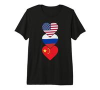 Banderas de Estados Unidos, Rusia y China - Diseño Vintage con símbolo de corazón Camiseta Premium