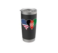 Banderas de Estados Unidos y Afganistán - Corazones vintage americanos y afganos Vaso térmico de acero inoxidable de doble pared