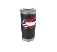 Banderas de Estados Unidos y Austria - Corazones vintage americanos y austriacos Vaso térmico de acero inoxidable de doble pared