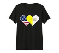 Banderas de Estados Unidos y Ciudad del Vaticano Corazones Vintage Americanos y Vati Camiseta Premium