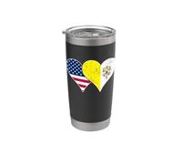 Banderas de Estados Unidos y Ciudad del Vaticano Corazones Vintage Americanos y Vati Vaso térmico de acero inoxidable de doble pared