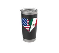 Banderas de Estados Unidos y México - Símbolo de corazón roto diseño vintage Vaso térmico de acero inoxidable de doble pared