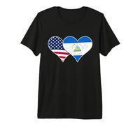 Banderas de Estados Unidos y Nicaragua Corazones Vintage Americanos y nicaragüenses Camiseta Premium