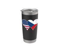 Banderas de Estados Unidos y República Checa Corazones vintage americanos y checos Vaso térmico de acero inoxidable de doble pared