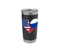 Banderas de Estados Unidos y Rusia - Símbolo de corazón roto diseño vintage Vaso térmico de acero inoxidable de doble pared