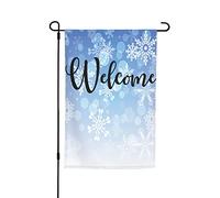 Banderas de jardín con copos de nieve transparentes que caen, bandera de patio premium, diseño de arte de paisaje natural de invierno, bandera de fiesta de vacaciones, decoración de granja al aire lib