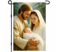 Banderas de Jardín Natividad Sagrada Familia Jesús María José Jardín 30x45 | Bandera de balcón Estampadas Bandera de Patio para Césped pared Fiestas