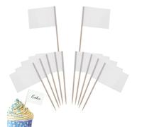Banderas de Palillo de Dientes,100Pcs Banderas en Blanco Banderas para Comida de Fiesta para Decorar Tartas Bocadillos Cumpleaños Boda Fiesta de Bienvenida 3.5 * 2.5cm