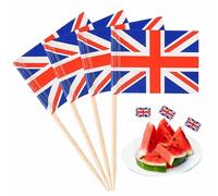 Banderas de palillos de dientes británicos con bandera del Reino Unido - Decoraciones de papel de la bandera de Reino Unido | Suministros de fiesta de coronación del rey Carlos III | Decoración para