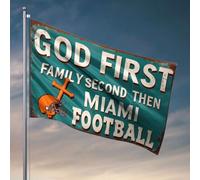 Banderas de pared para chicos con texto en inglés "God First Family Second Then Then Miami", para decoración de habitación de niños, banderas para niños (60 x 90 cm)