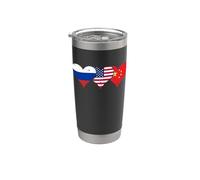 Banderas de Rusia, Estados Unidos y China - Corazones chinos rusos americanos Vaso térmico de acero inoxidable de doble pared