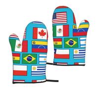 Banderas de varios países imprimen elegantes guantes unisex para barbacoa de 5.9 x 11 pulgadas, guantes de cocina impermeables para cocinar y hornear