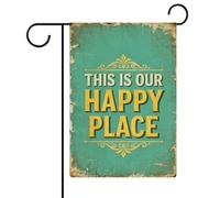 Banderas Este es nuestro lugar feliz Estandarte de Jardín 12x18 Inch | Resistente Uv Bandera de Jardín Premium Exterior Estandarte para Balcón Casas Barra