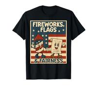 Banderas Fuegos Artificiales Equidad Libertad Justicia USA Patriotic Camiseta