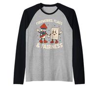 Banderas Fuegos Artificiales Equidad Libertad Justicia USA Patriotic Camiseta Manga Raglan