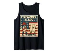 Banderas Fuegos Artificiales Equidad Libertad Justicia USA Patriotic Camiseta sin Mangas