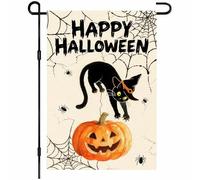Banderas Gato de Halloween Calabaza Negra Araña Jardín 30x45cm | Decorativa Bandera de balcón Colores Vivos Bandera balcón Jardín