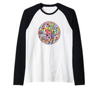 Banderas internacionales del Mundo y Mapa del Mundo para niños Camiseta Manga Raglan