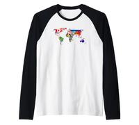 Banderas internacionales del Mundo y Mapa para Unisex, Profesor, niño Camiseta Manga Raglan