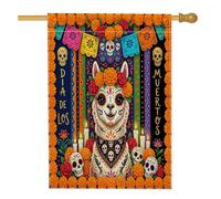 Banderas verticales de lino con diseño de llama del Día de los Muertos, 28 x 40 pulgadas, doble cara para exteriores, bandera de calavera de flores, banderas góticas para exteriores