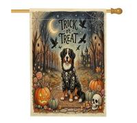 Banderas verticales de lino para patio delantero de perro de montaña bernés de Halloween, 28 x 40 pulgadas, doble cara para exterior, bandera gótica de vacaciones, banderas de patrón de dulces para