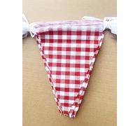 Banderín a cuadros de tela de algodón rojo y blanco de 16 metros, decoración de fiesta, banderines triangulares de doble cara para carnaval, picnic, cumpleaños, baby shower, jardín, decoración