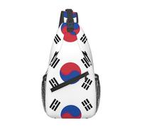 Banderín de la República de Corea a la moda con correas ajustables en diagonal de alta capacidad para deportes, viajes, trabajo, uso diario, Black, Talla única
