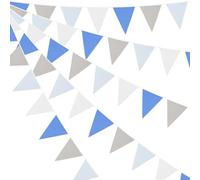 Banderines coloridos de 10 m para decoración de fiestas, 36 banderas de algodón, ideales para bodas, cumpleaños, baby showers, reutilizables (azul, gris y blanco)