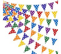 Banderines coloridos de lunares de 32 pies, banderines triangulares de arcoíris, guirnalda de tela multicolor para gran apertura, cumpleaños infantiles, celebraciones, aulas, exteriores, jardín,