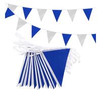 Banderines de 20 m, 52 unidades, color azul oscuro y plateado, tela de poliéster de 16 x 21 cm, banderas triangulares reutilizables, suministros para interiores y exteriores, fiestas de cumpleaños