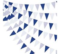 Banderines de 30 pies, color azul marino, plata, blanco, decoración de fiesta, decoración de papel azul real, banderín de triángulo, banderín para bodas, fiesta pirata, suministros de decoración