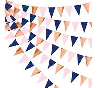 Banderines de 30 pies, color oro rosa, azul y rosa para decoración de fiestas, banderines de papel, banderines de triángulo, para bodas, cumpleaños, despedida de soltera, suministros de decoración
