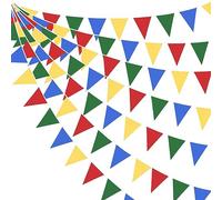 Banderines de 32 pies, color azul, amarillo, rojo, verde, decoración de fiesta de Super Mario, bandera triangular, banderín, guirnalda para niños, Mario Super Hero cumpleaños, boda, baby shower,