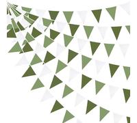 Banderines de 32 pies, color verde oliva, decoración de fiesta, tela verde salvia, banderín, banderín, guirnalda de banderines para cumpleaños, boda, primavera, verano, bosque, safari, baby shower,