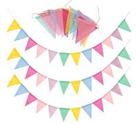 Banderines de 60 banderas, banderas triangulares de 68 pies, multicolor impermeable al aire libre, suministros de arpillera de lino imitado para bodas, fiestas de cumpleaños