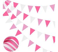 Banderines de 66 pies, banderines de Oro Rosa, Rosa y Blanco, banderines de Tela de poliéster, 52 Unidades, Impermeables, para decoración de Fiestas de cumpleaños, Bodas y hogares al Aire Libre