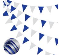 Banderines de 66 pies de largo, banderines azules y plateados de tela de poliéster, 52 unidades, banderines impermeables, banderines reutilizables para el hogar, cumpleaños, bodas, decoración de
