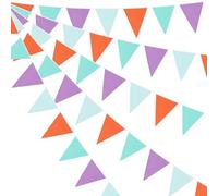 Banderines de algodón de 10 m con 36 banderas triangulares para bodas, cumpleaños, baby shower y decoración de fiestas, adecuados para varios entornos (verde, morado, naranja)